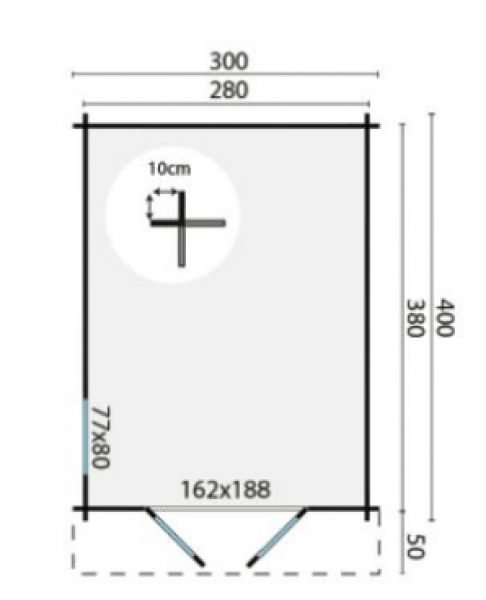 Blokhut Peggie 300x400 cm plattegrond