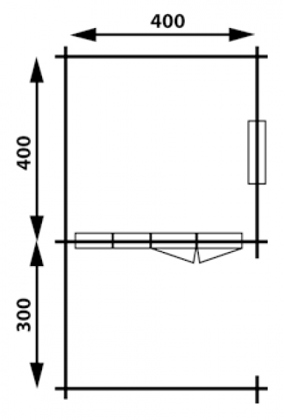 Blokhut W 440x440 cm + luifel 300 cm