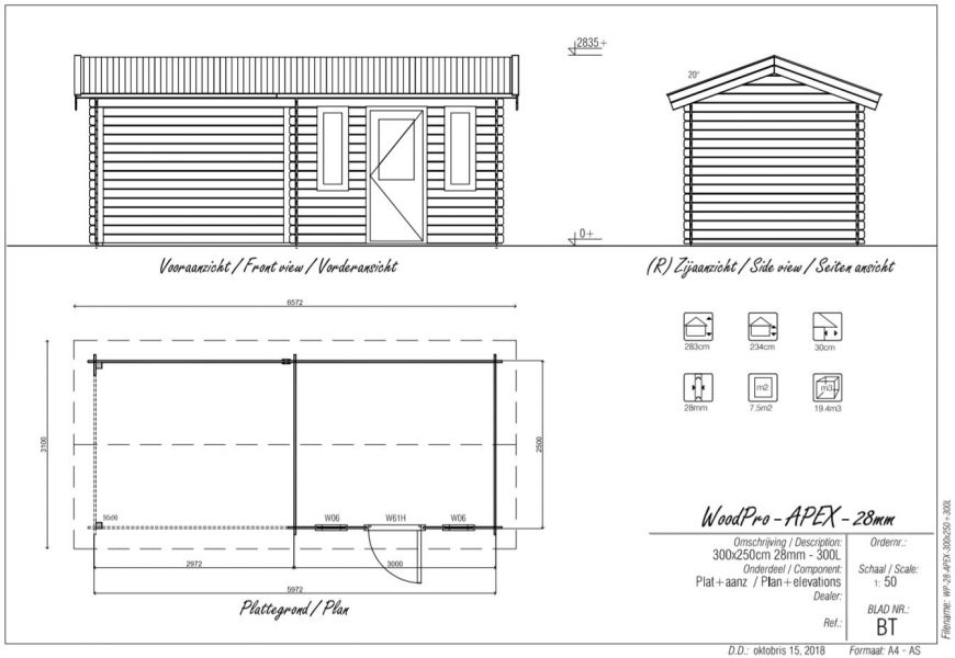 Blokhut/Tuinhuis Alphen 600x250 cm - Plattegrond