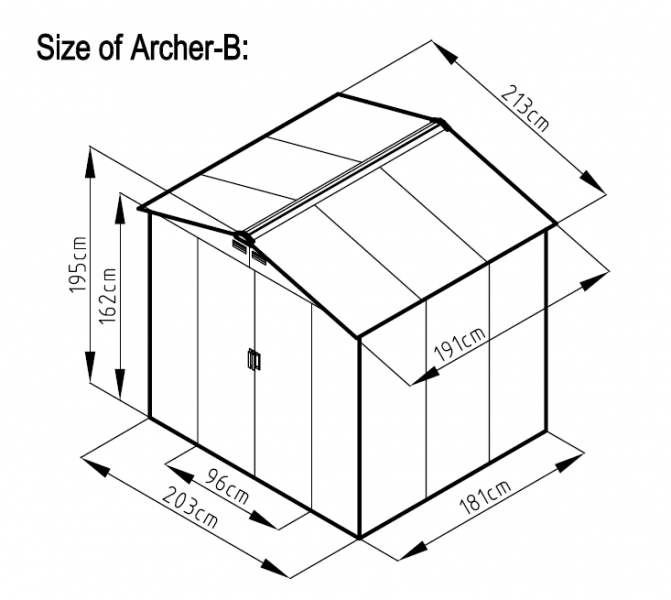 Metalen tuinhuis Archer B 213x191 cm