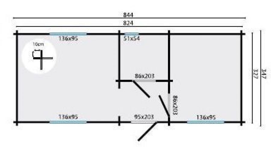 Blokhut Ava 844x347 cm plattegrond