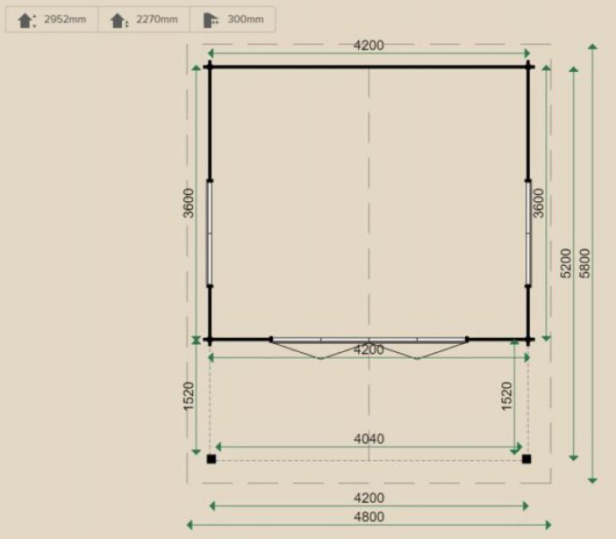 Lugarde Blokhut B60 420x520 cm - 44 mm - plattegrond