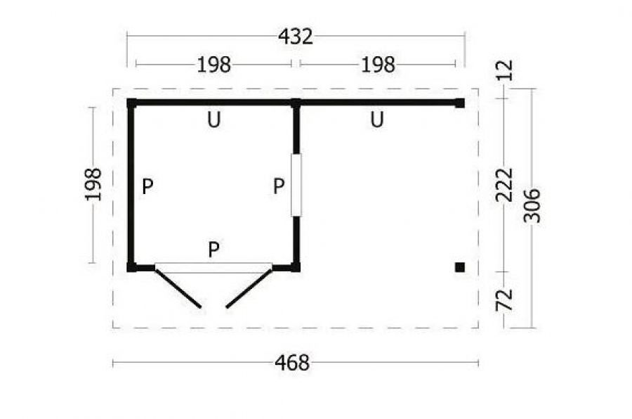 Lariks/Douglas Kapschuur Bergen L type 3 468x306 cm plattegrond