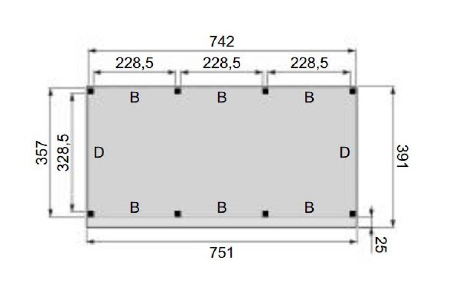 Plattegrond Overkapping Premium XL 750x360 cm 