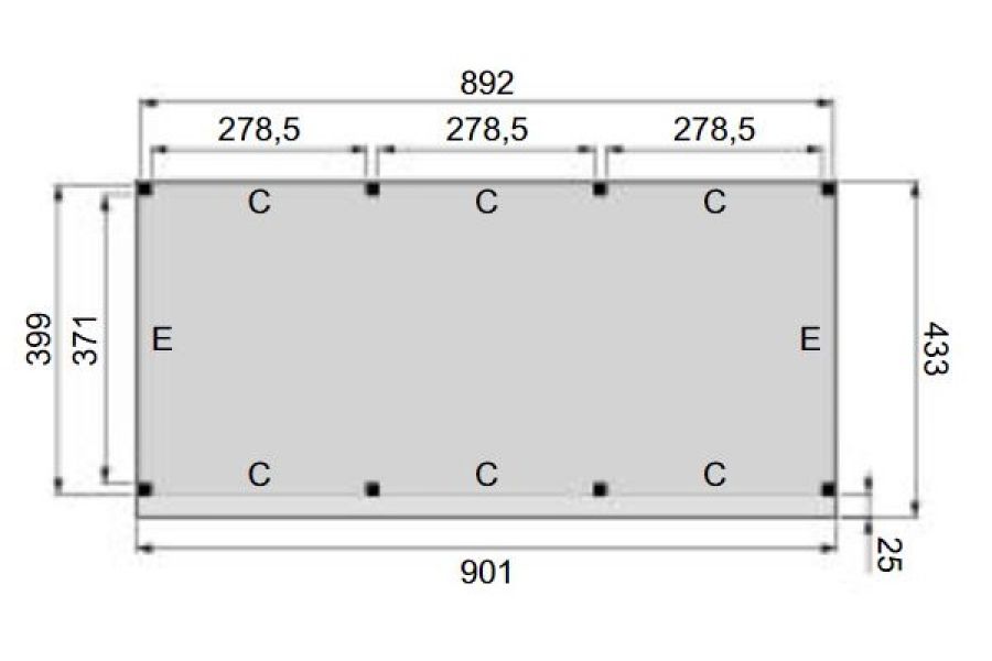 Plattegrond Overkapping Premium XXL 900x400 cm 