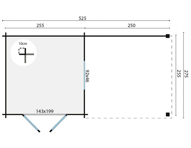 Blokhut Brenda 275x275 cm + luifel 250 cm - Honing geïmpregneerd