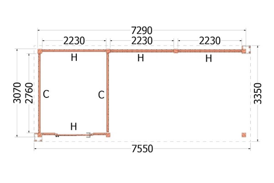 Plattegrond buitenverblijf Verona 755x335 cm model links