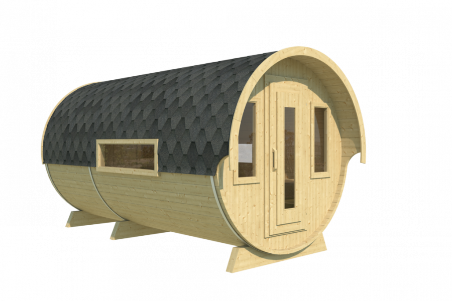 Camping barrel 4.46 Royal Deluxe - 222x423 cm - inclusief dakshingles - onbehandeld