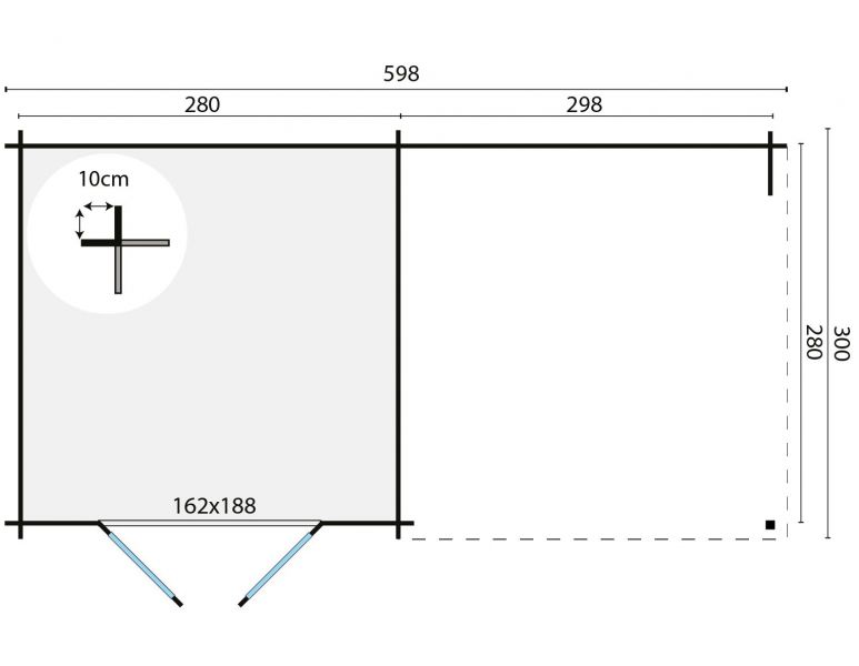 Blokhut Chappo 300x300 cm + luifel 298 cm - Bruin geïmpregneerd