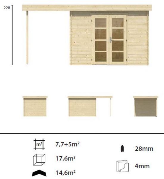 Blokhut Extramodern 320x260 cm + zijluifel 200 cm