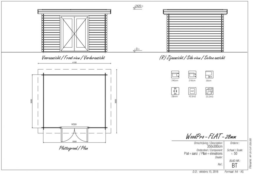 Blokhut/Tuinhuis Duiven 350x300 cm - Plattegrond