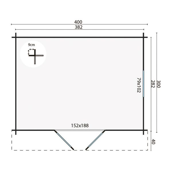 Blokhut Dyre 400x300 cm - Groen geïmpregneerd