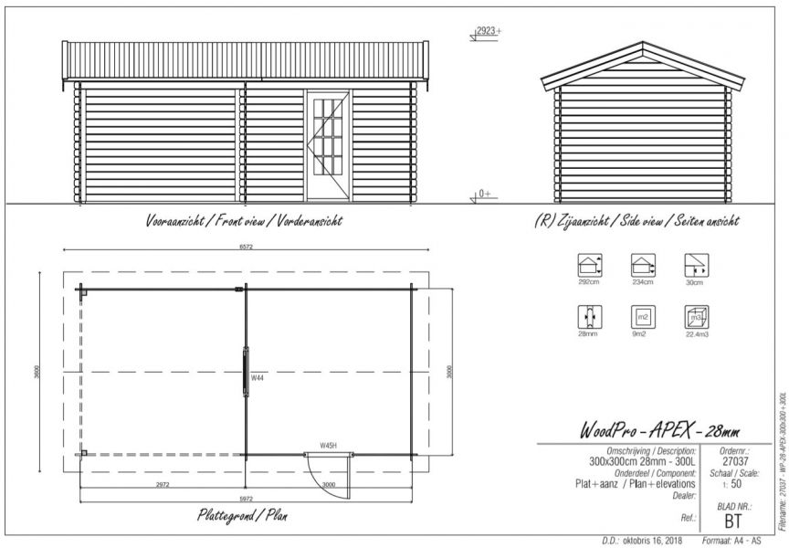 Blokhut/Tuinhuis Ekeren 600x300 cm - Plattegrond
