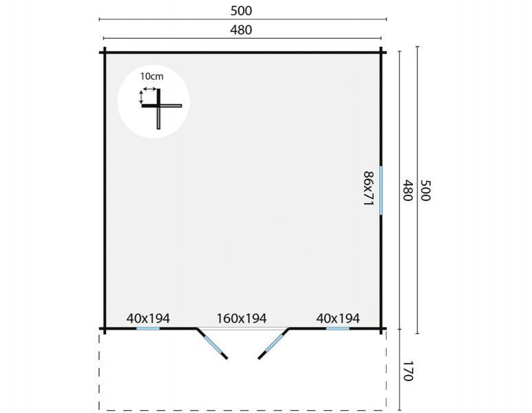 Blokhut Emiel 500x500 cm + luifel 170 cm - Bruin geïmpregneerd