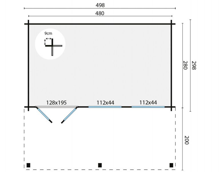 Blokhut Etten Leur 500x300 cm + luifel 200 cm - grijs geïmpregneerd