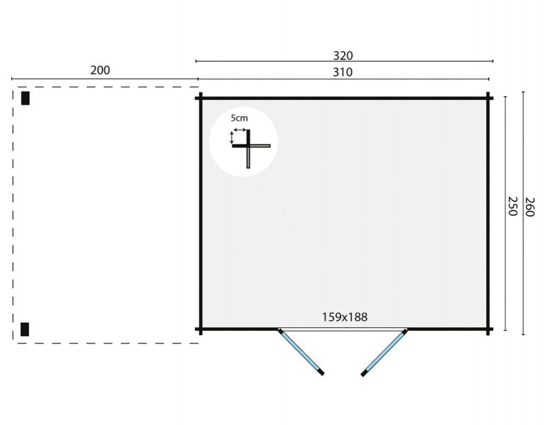 Blokhut Extramodern 320x260 cm + zijluifel 200 cm