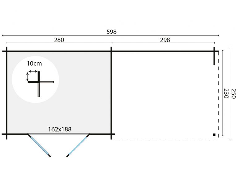 Blokhut Freddy 300x250 cm + luifel 298 cm - Groen geïmpregneerd