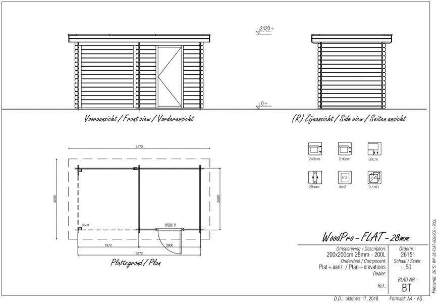 Blokhut/Tuinhuis Friesland 400x200 cm plattegrond