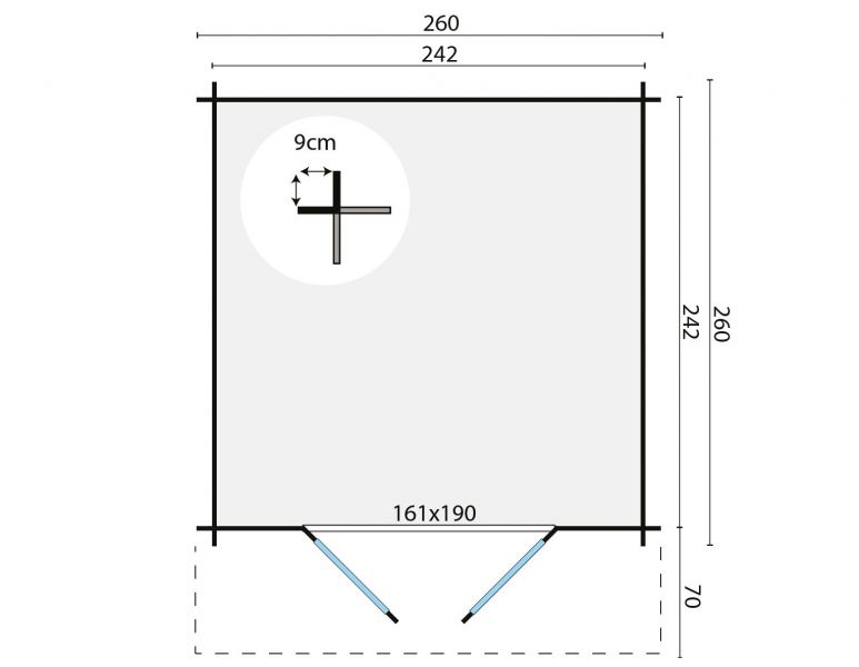 Blokhut Gitte 260x260 cm + luifel 70 cm - Groen geïmpregneerd