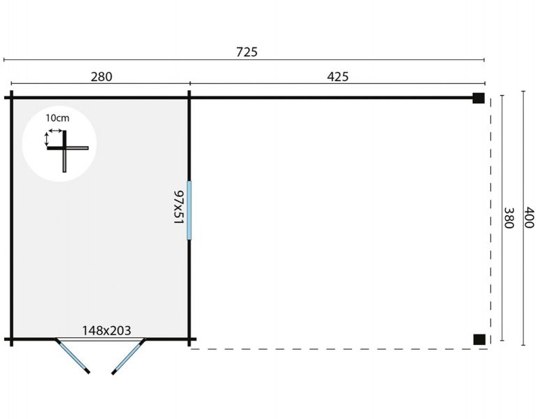 Blokhut Gunnar 300x400 cm + zijluifel 450 cm - Grijs geïmpregneerd