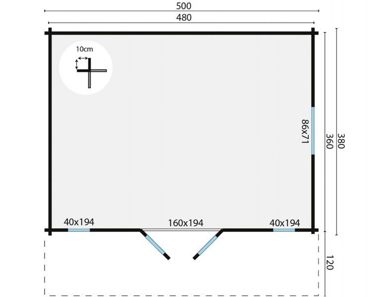 Blokhut Gustav 500x380 cm + luifel 120 cm - Bruin geïmpregneerd