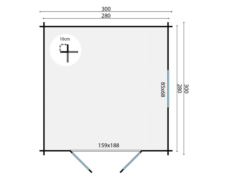 Blokhut Halvar 300x300 cm - Grijs geïmpregneerd