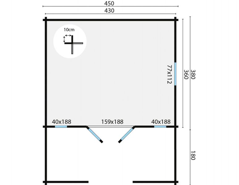 Blokhut Heino 450x380 cm + luifel 200 cm