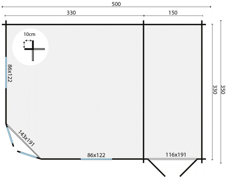 Blokhut Helge 350x500 cm - Red class wood geïmpregneerd