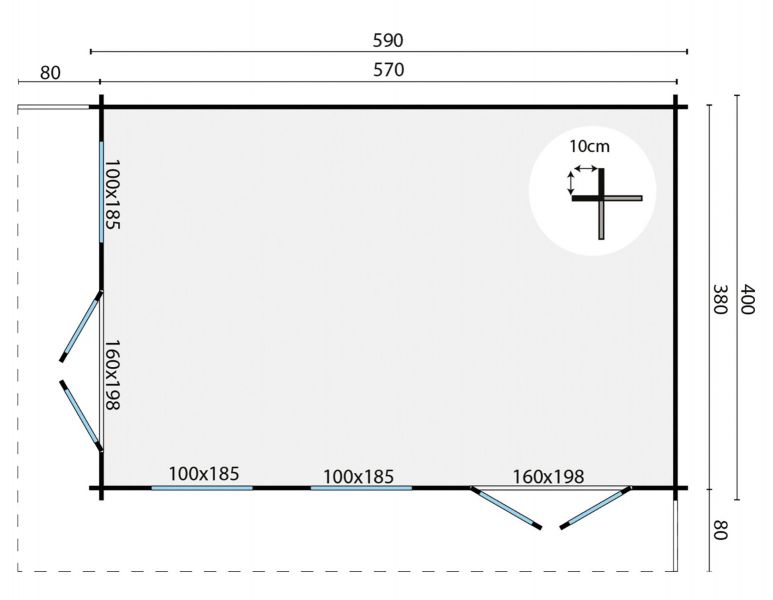 Blokhut Hildegard 570x380 cm - Bruin geïmpregneerd