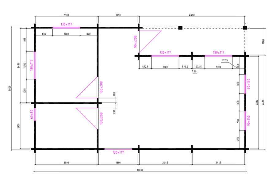 Vakantiewoning 610x1030 cm + inpandige luifel 133x503 cm 70 mm