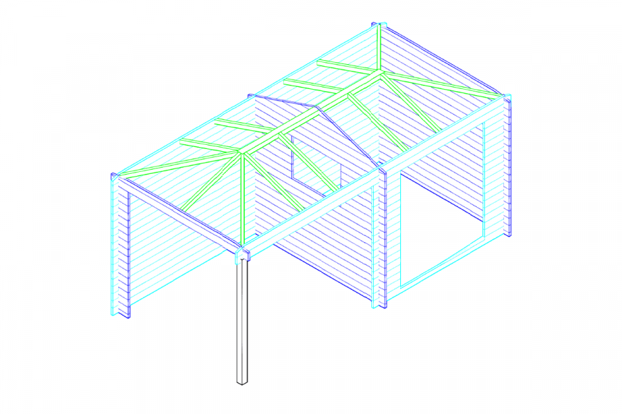 Blokhut 2525Z 250x250 cm + zijluifel 250 cm - geïmpregneerd