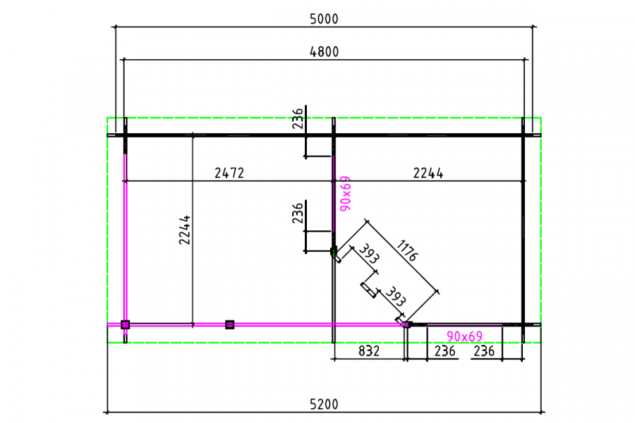 Blokhut 2556Z 250x250 cm + luifel 250 cm - gecoat