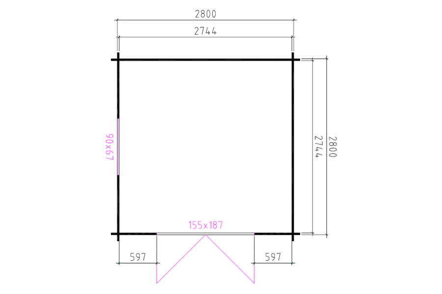 Blokhut 3032 300x300 cm + luifel 120 cm - gecoat