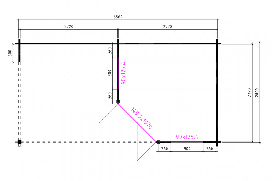 Blokhut 3055Z 300x300 cm + luifel 275 cm - geïmpregneerd