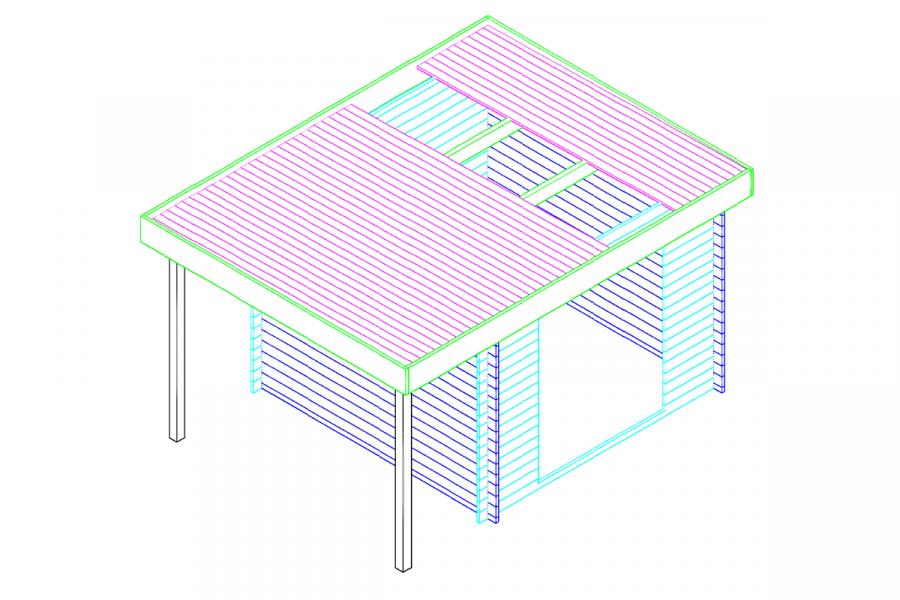 Blokhut 331M 300x300 cm + zijluifel 110 cm