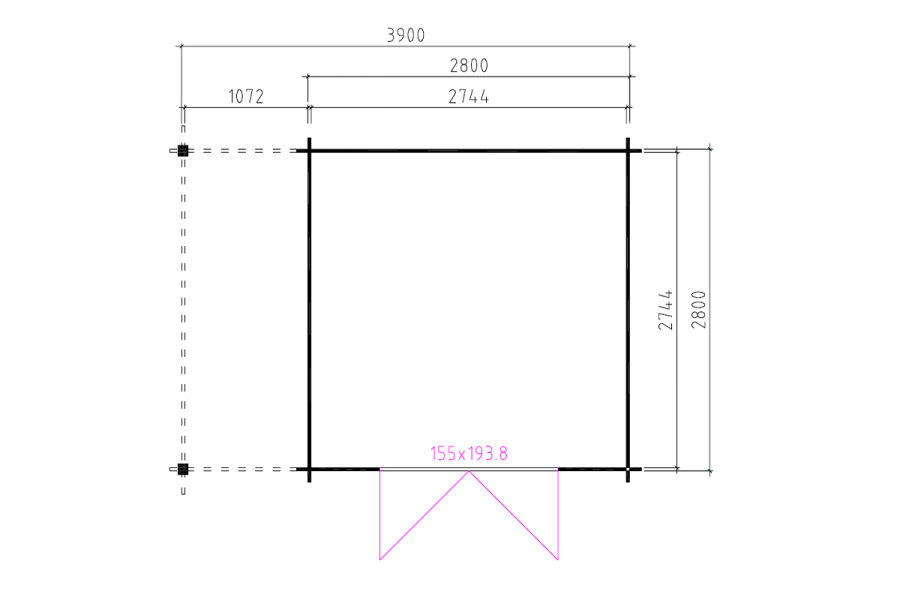 Blokhut 331M 300x300 cm + zijluifel 110 cm - groen geïmpregneerd