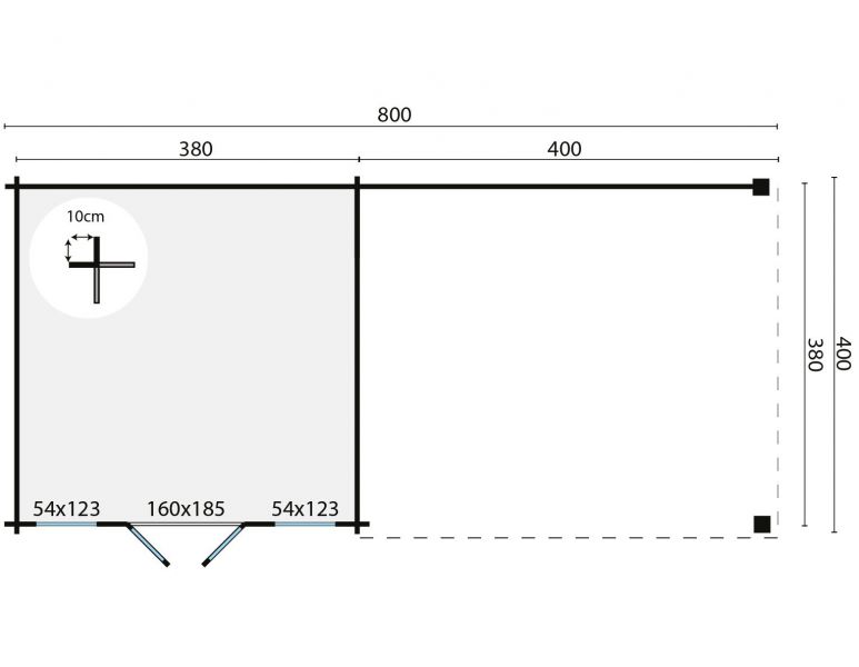 Blokhut Kwaspa 400x400 cm + luifel 400 cm - Red class wood geïmpregneerd