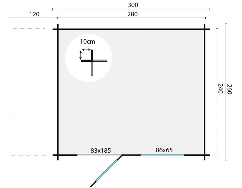 Blokhut Lars 300x260 cm + zijluifel 120 cm - Groen geïmpregneerd