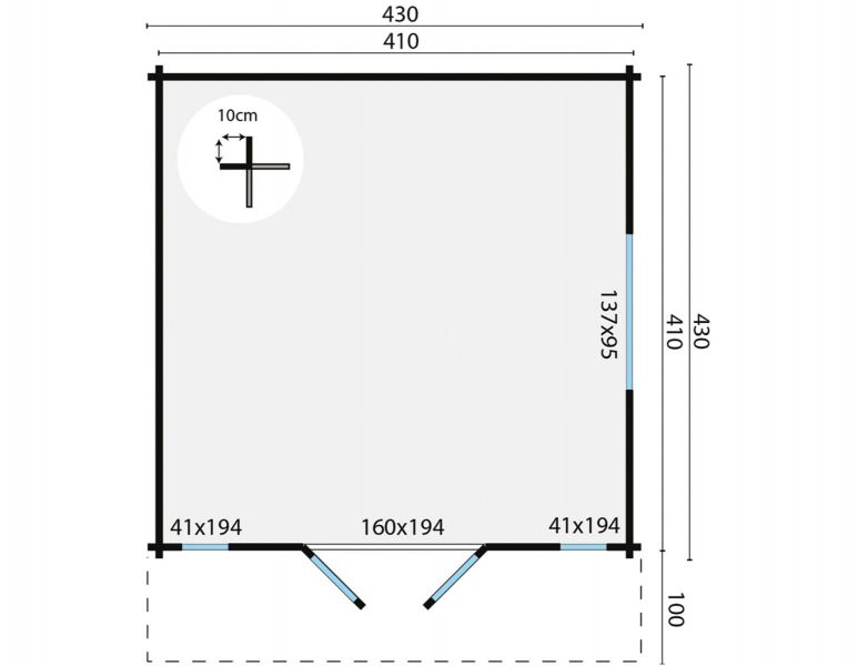 Blokhut Laula 430x430 cm + luifel 100 cm - Bruin geïmpregneerd