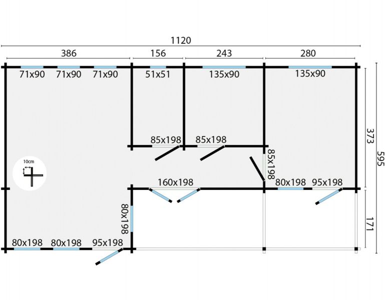 Blokhut Letterkenny 70 mm 1120x595 cm - Grijs geïmpregneerd