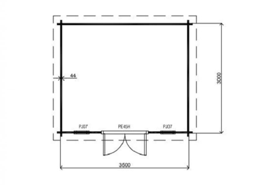 Lugarde Blokhut B11 350x300 cm - 44 mm - plattegrond