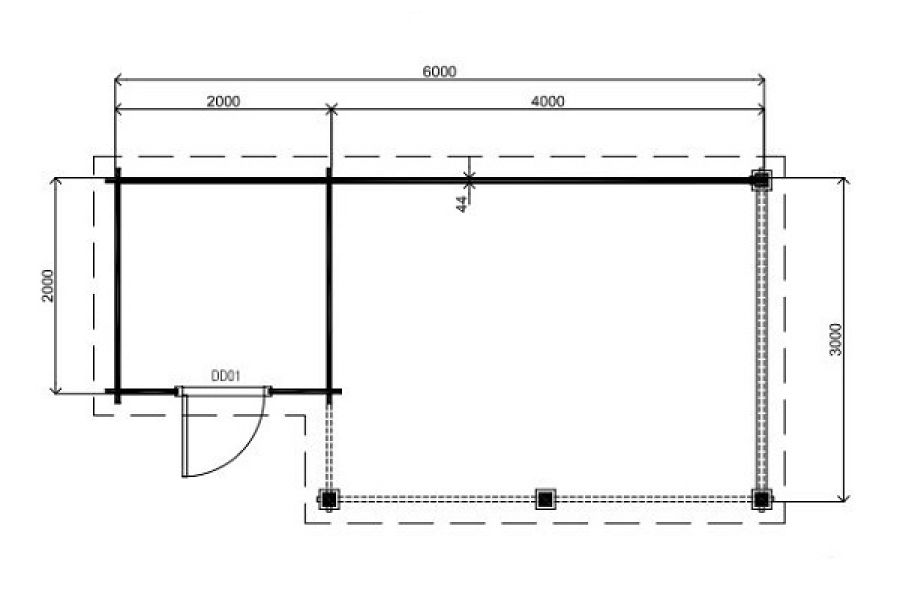 Lugarde Blokhut B12 600x300 cm - 44 mm - plattegrond