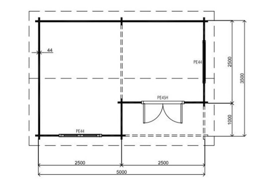 Lugarde Blokhut B17 500x350 cm - 44 mm - plattegrond