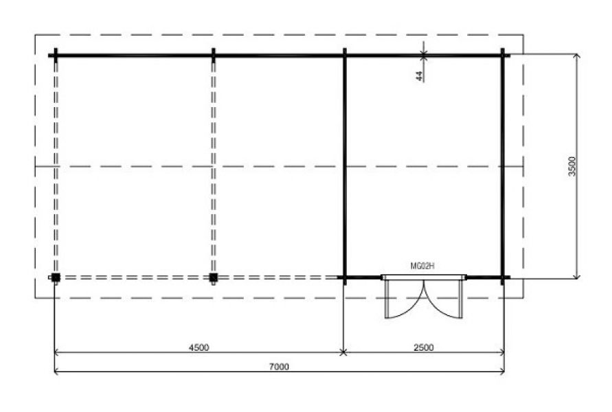 Lugarde Blokhut B29 700x350 cm - 44 mm - plattegrond