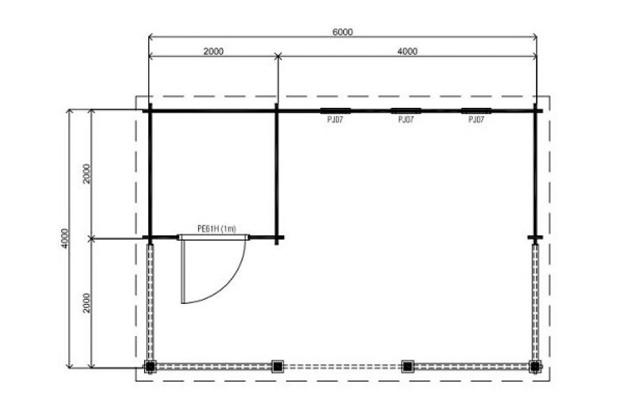 Lugarde Blokhut B31 600x400 cm - 44 mm - plattegrond