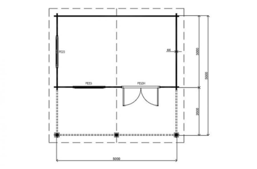 Lugarde Blokhut B34 500x500 cm - 44 mm - plattegrond