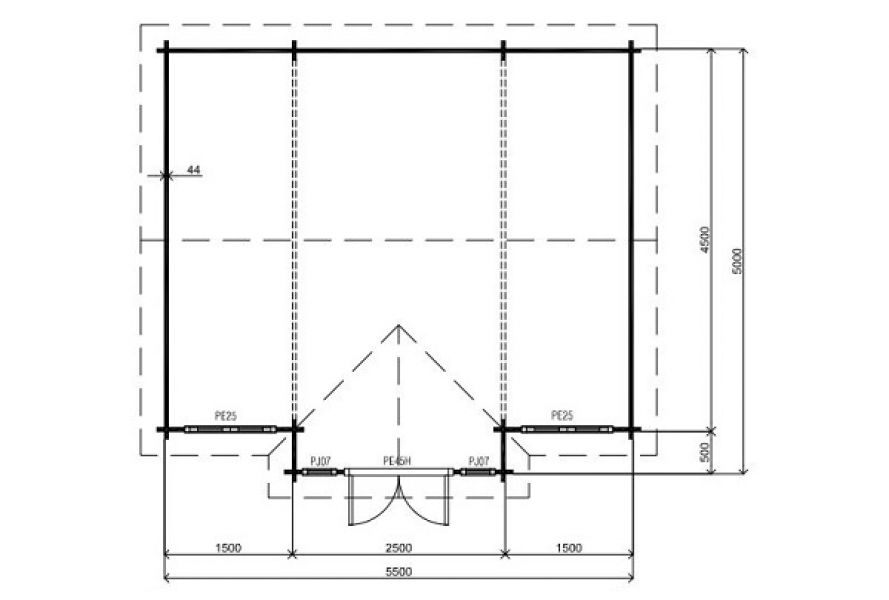 Lugarde Blokhut BP93b 550x500 cm - 44 mm - plattegrond