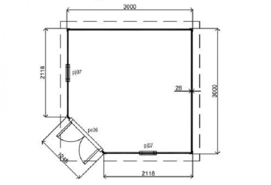 Lugarde Tuinhuis P562 300x300 cm - 28 mm - plattegrond