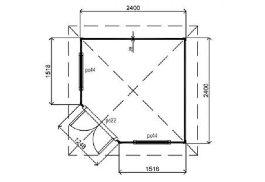 Lugarde Tuinhuis P58 240x240 cm - 28 mm - plattegrond