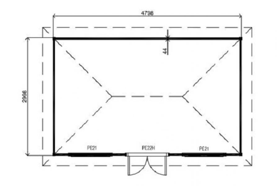 Lugarde Tuinhuis PR19 480x300 cm - 44 mm - plattegrond